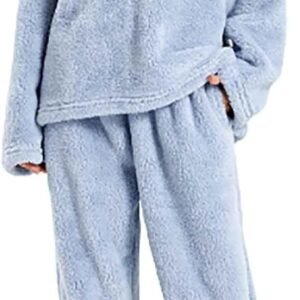 Ctreela Cozy Womens Winter Sherpa Pajamas Set - Fuzzy 2-Piece Fleece V-Neck Loungewear & Sleepwear for Ultimate Comfort