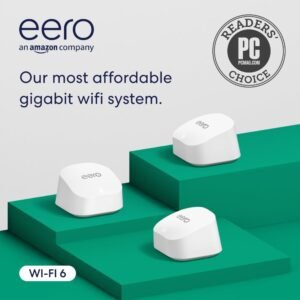 Amazon eero 6+ mesh wifi system - Supports internet plans up to a Gigabit, Coverage up to 4,500 sq. ft., Connect 75+ devices, 3-pack