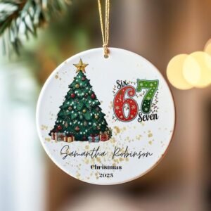 Personalized 67 Six Seven Ornament, Trend Gift Reindeer Antlers Santa Hat 2025, Viral 6 7 Ornament Gift for Teen