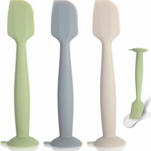 Baby Diaper Cream Spatula 3 Pack Diaper Spatulas Soft Silicone Diaper Cream Applicator Baby Butt Paste Spatula Brush with Suction Base,Full Size(Gray+Off-white+Green