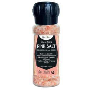 HERBION Naturals Himalayan Pink Salt Grinder Coarse Grain, 100% Pure with 84 Minerals for Seasoning, Refillable, All-Natural Salt, Triple-Washed in Spring Water, Vegan, Kosher Certified Pack of 1