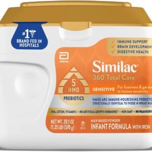 Similac 360 Total Care Sensitive Infant Formula for Fussiness & Gas Due to Lactose Sensitivity, Has 5 HMO Prebiotics, Baby Formula Powder, 20.1-oz Tub