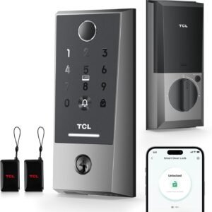 TCL D2 Plus Smart Lock, Fingerprint Door Lock, Built-in Doorbell & Wi-Fi, No Hub Needed, Keyless Entry Electronic Deadbolt for Front Door, Compatible with Alexa, Auto Lock, Easy Install (Dark Grey)