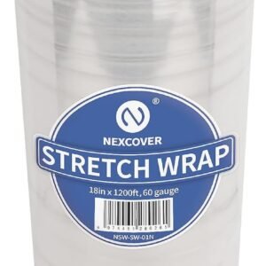 NEXCOVER 18 Inch Stretch Wrap - 1200 Feet | 60 Gauge, 1 Roll Clear Plastic Self-adhering Stretch Wrap Film for Pallet Wrap, Thick and Sturdy Packing Moving Supplies Heavy Duty Shrink Film.