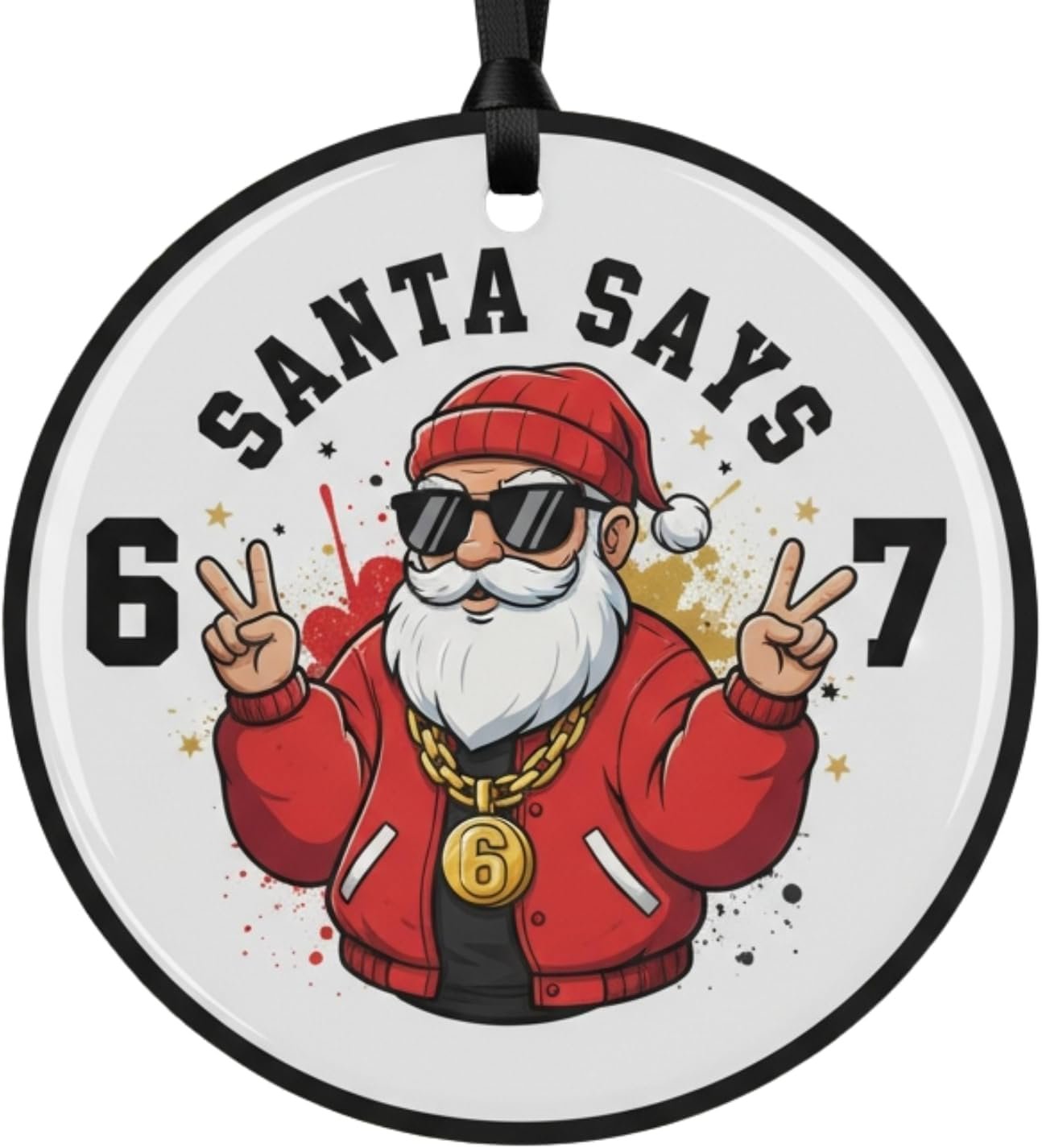 6 7 Christmas Ornament 2025, Funny Gingerbread Meme Ornament, Viral Teen, Cute Funny Christmas Tree Decoration for Teens, Gag Gift Ornament 2025 (Cool Santa Says 67)