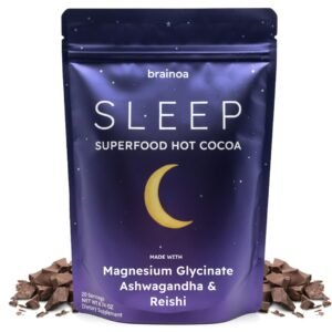 Brainoa Sleep Cocoa for Chocolate Lovers – With Magnesium Glycinate, Ashwagandha, Reishi Mushroom & L-Theanine – Bedtime Sleep Aid Drink for Adults – No Melatonin, Added Sugar, or Artificial Flavors