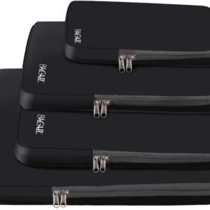 BAGAIL 4 Set/6 Set/8 Set Compression Packing Cubes Travel Accessories Expandable Packing Organizers (Cloth Pattern, 4-Black)