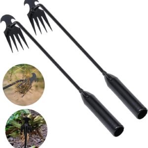 Weed Puller Tool Garden Weed Pulling Tool, Portable Garden Weeder Tool Uprooting Weeding Tool, 4 Teeth Manganese Steel Forged Hand Weeder for Vegetable Gardening Backyard Farm Planting & Weeding
