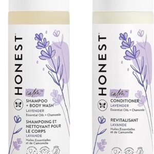 The Honest Company Silicone-Free Conditioner & 2-in-1 Cleansing Shampoo Body Wash Duo Gentle for Baby Naturally Derived Lavender Calm 20 fl oz