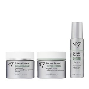 No7 Future Renew Damage Reversal Skincare Set - Anti Aging Face Serum (.33 Fl Oz), Day Cream with SPF 25 (1.69 Fl Oz) & Night Cream (1.69 Fl Oz) - Reverses Visible Signs of Sun Damage - 3-Piece Set