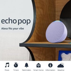 Amazon Echo Pop (newest model), Our smallest speaker with Alexa+ Early Access, Fits in any room, Lavender Bloom