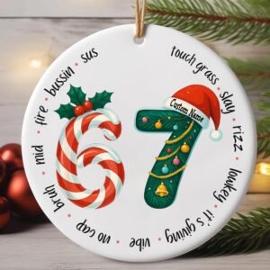 Custom Six Seven Ornament, Gen Z, gen Alpha 67 Six Seven Meme Ornament, gen Alpha Humor 6 7 Santa Christmas, 67 Meme Decor, Funny Viral 67 Christmas Ornament 2025 K