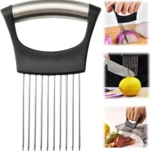 2025 Upgraded Onion Slicer, Onion Holder Chopper for Slicing, Chopper Slicer Assistant Tool, Cutter for Slicing of Meat, Potato, Tomato Kitchen Gadgets (1, Black)