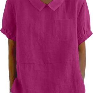 Linen Shirts for Women 2025 Summer Lightweight Short Sleeve Tunic Tshirts Casual Cute Collared Tops Business Blouses