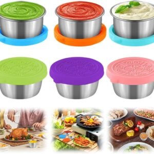 6x1.6/2.4 Oz Salad Dressing Container To Go Condiment Containers Coverd Lids,Small Reusable Stainless Steel Sauce Containers For Lunch Boxes Picnics Travel Meal Prep Kitchen Storage (6PC-1.6oz)