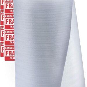 enKo Foam Wrap Roll (1-Roll) 12" Wide x 600" Length (Inch) Foam Wrap Roll Cushioning Moving Supplies Protect Glasses, China, Dishes for Shipping Storing Packing with 20 Fragile Stickers Labels