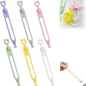 Data Cable Organizer, Upgrade Elastic Silicone Cable Straps Cord Organizer Silicone Headphone Organizers, Reusable Cable Ties Wire Organizer for Bundling and Earphone Phone Charger (6)