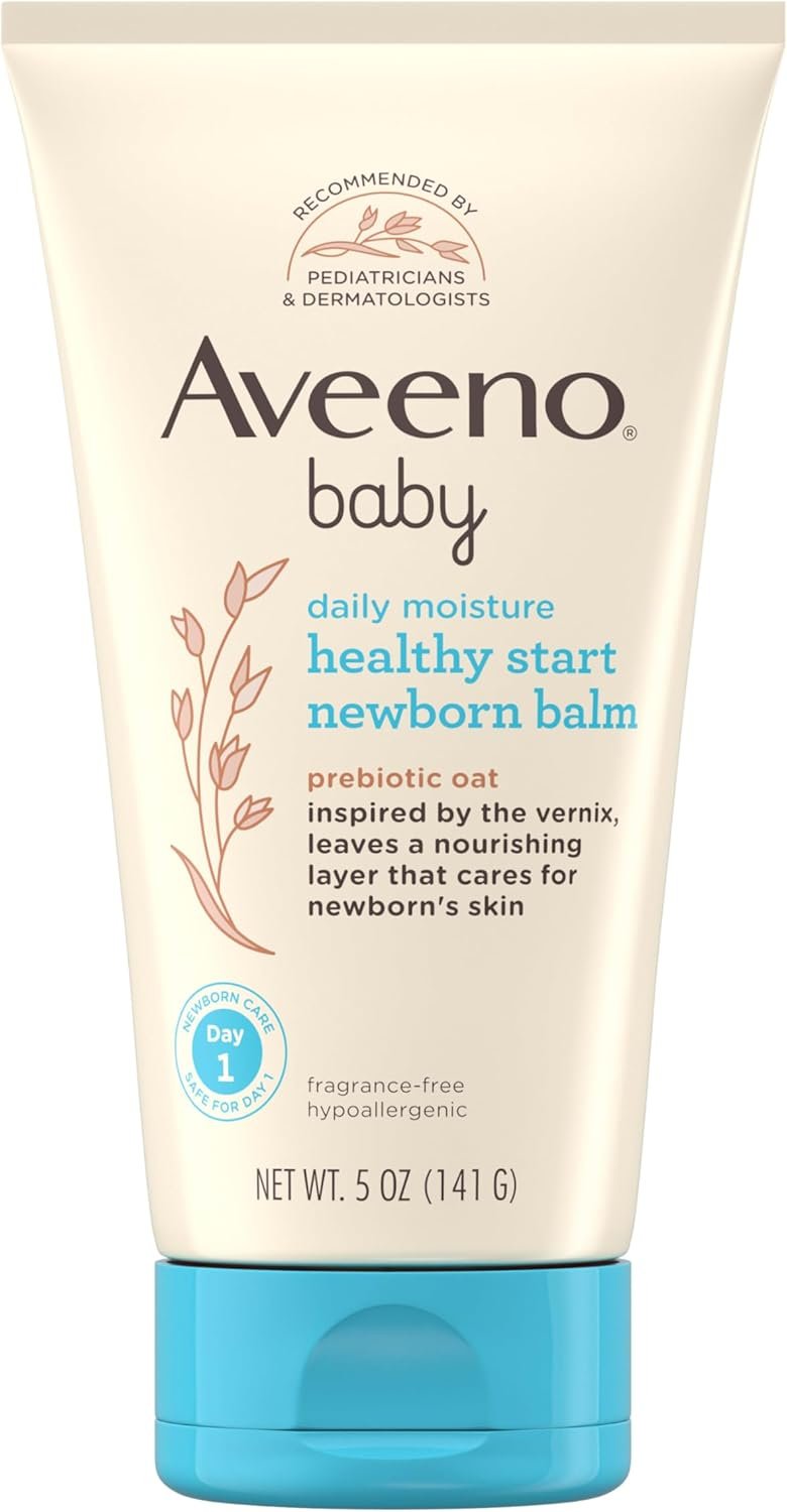 Aveeno Baby Healthy Start Nourishing Newborn Balm, Hypoallergenic Baby Skin Balm with Prebiotic Oat Leaves a Nourishing Layer to Care for Newborn Skin, Fragrance-Free, 5 oz