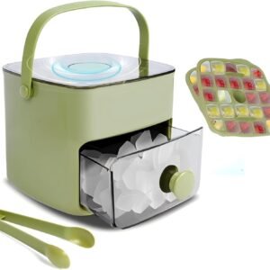 Ice Cube Tray with Lid & Bin Ice Maker for Freezer Ice Trays Ice Container- Ice Molds for Whiskey, Cocktail, Coffee Drinks, Beer with Ice Tongs Kitchen Gadgets Tools (Green)
