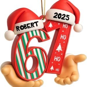 Personalized Six Seven 67 Christmas Ornament, 3D Effect Pattern Acrylic Santa Hat, Custom Name Teen Slang Gift, Gen Alpha Grandkid Meme, Viral Trend Keepsake Decoration 2025