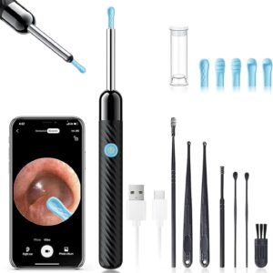 Ear Wax Removal - Earwax Remover Tool with 8 Pcs Ear Set - Ear Canal Cleaner with 1080P Camera - FSA HSA Eligible - Ear Cleaning Kit with 6 Ear Spoon - Ear Camera for iOS & Android (Black)