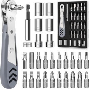 30in1 Right Angle Screwdriver, 36-Tooth Mini Ratchet Wrench, Angle Screwdriver for Tight Spaces, Low Profile Offset screwdrivers, Magnetic Ratchet Screwdrivers Repair Tool