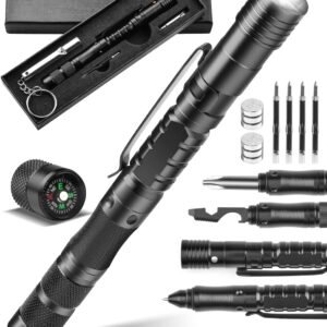 12 in 1 Tactical Pen, Self Defense Pen Multitool Gifts for Men, Stocking Stuffers for Adult, Cool EDC Gear- Christmas Birthday White Elephant Gifts for Dad, Husband, Boyfriend From Daughter Son Wife