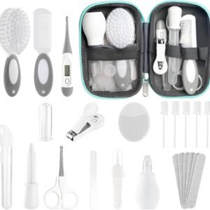 Baby Healthcare and Grooming Kit for Newborn Kids, 24PCS Upgraded Safety Baby Care Kit, Newborn Nursery Health Care Set, Baby Care Product (Grey White)