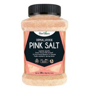 HERBION Naturals Himalayan Pink Salt Jar Fine Grain, GMO Free, Supreme Quality Chemical Free, Vegan, Kosher Certified, Fine Grain All Natural Salt, Triple Washed in Spring Water, 5 lbs
