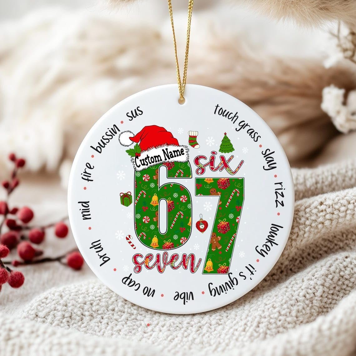 6 7 Santa Christmas, 67 Meme Ornament, Funny Viral 67 Christmas Ornament 2025, 2025 Slang Xmas, Funny TeenGift, 6 7 Meme, Teen Slang Ornament, Xmas Gag Gift, Tween Boy Tween Girl Holiday Decor C