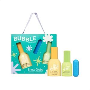 Bubble Skincare Snow Globe Morning Routine Travel Skincare Set - Gift Set Includes Day Dream Vitamin C Serum, Morning Rays Under Eye Serum & Tell All Minty Lip Balm (3 Count)