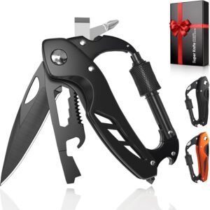 9 in 1 Multitool Carabiner with Pocket Knife, Stocking Stuffers Gifts for Men, EDC Carabiners with Folding Knives, Bottle Opener, Window Breaker and Screwdriver, Survival Gear for Camping Hiking