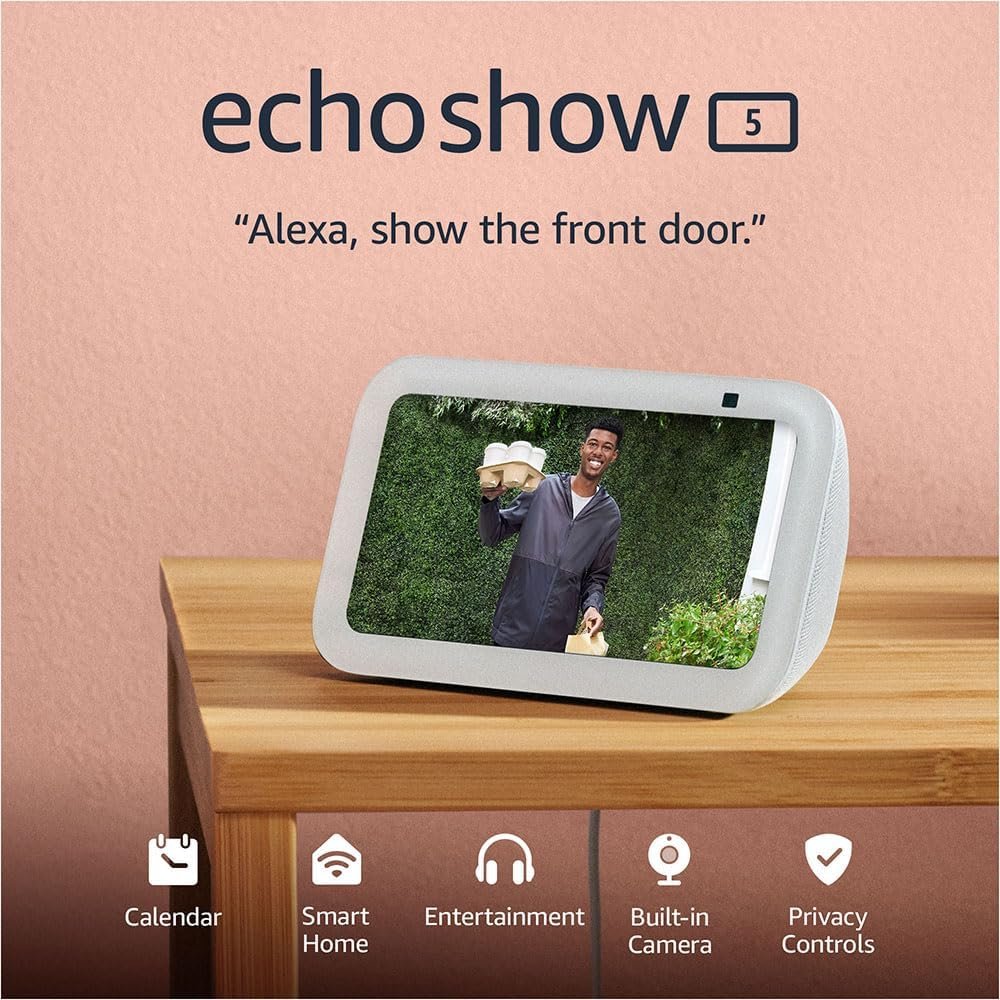 Amazon Echo Show 5 (newest model), Smart display with Alexa+ Early Access, 2x the bass and clearer sound, Glacier White