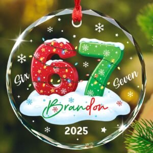 Funny Six Seven 67 Ornament, Custom Name Teen Slang Ornament, Gift for Friends Coworkers, Personalized 67 Christmas Tree Decor, Six Seven Humor Glass Ornaments 2025, Online Viral Trend Keepsake