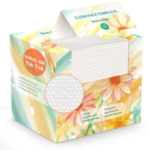 Disposable Face Towel, XL Unscented Facial Towelettes Soft Thick Absorbent, Lint-Free Biodegradable Makeup Remover Dry Wipes Clean Skin Care Washing Drying Camping Travel Essentials, 50 Ct