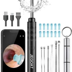 Ear Wax Removal Tool Camera, Ear Cleaner with Camera, Ear Scope, Earwax Removal Kit with Otoscope, Ear Canel Cleaning 6 LED Lights 12 Ear Pickers, 1296P HD Black