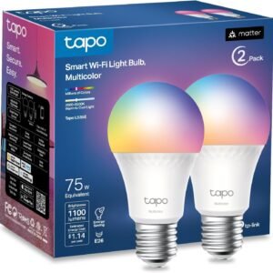 TP-Link Tapo Smart Light Bulbs, 1100 Lumens High Brightness (75W Equivalent), Matter-Certified, 16M Colors WiFi Light Bulb, Dimmable, Works w/Siri, Alexa & Google Home, A19 E26, Tapo L535E(2-Pack)