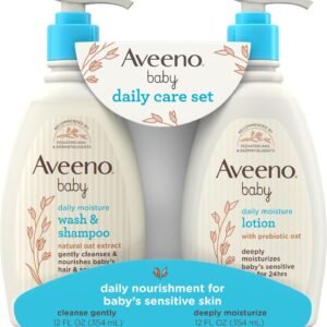 Aveeno Baby Daily Care Gift Set with Oat Extract & Prebiotic Oat, Contains Daily Moisturizing Body Lotion & Gentle 2-in-1 Baby Bath Wash & Shampoo, Hypoallergenic & Paraben-Free, Two Pack