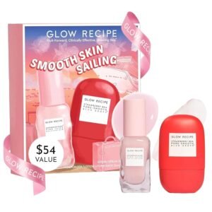 Glow Recipe Smooth Skin Sailing Skincare Set - Watermelon Glow Pink Juice Facial Moisturizer + Silicone-Free BHA Strawberry Pore Minimizer Blurring Drops (2 Count)
