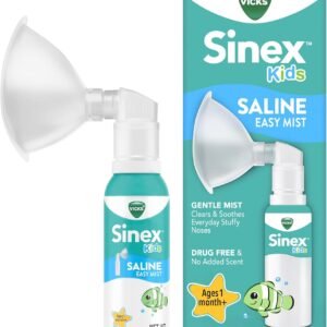 Vicks Sinex Kids Saline Easy Mist, Drug Free Saline, Ages 1 Month+, Gently Clears and Soothes Everyday Stuffy Noses, Safe for Daily Use, 1.7 OZ
