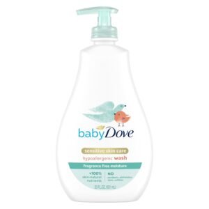 Baby Dove Sensitive Skin Care Baby Wash Fragrance Free Moisture For Baby Bath Time Fragrance Free and Hypoallergenic, Washes Away Bacteria 20 oz