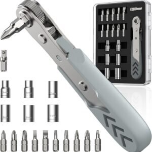 AXTH 17in1 Right Angle Ratcheting Screwdriver Set, [Bearing Steel] 36-Tooth Mini Ratchet Wrench, Men Gifts, Low Profile Ratchet Screwdriver, Magnetic Offset Screwdriver Repair Tool