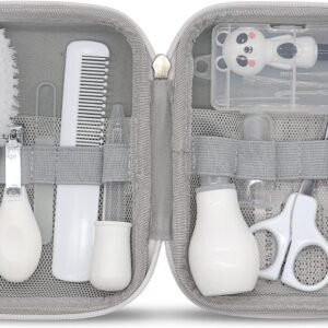 Baby Grooming Kit, 15 in 1 Portable Baby Safety Care Set with 01 Hair Brush Comb Nail Clipper Nasal Aspirator etc for Nursery Newborn Infant Girl Boys Keep Clean(White)