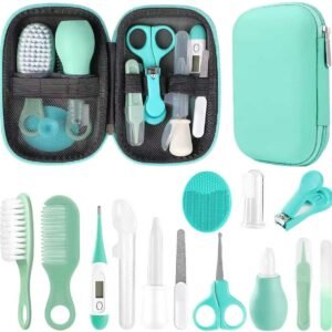 Baby Grooming Kit, Infant Safety Care Set with Hair Brush Comb Nail Clipper Nasal Aspirator,Baby Essentials Kit for Newborn Girls Boys (Green)