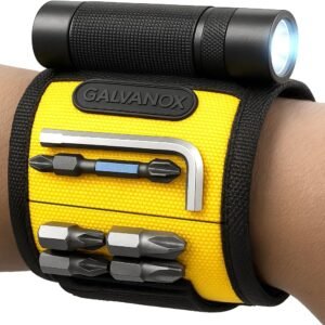 Galvanox Magnetic Wristband with Hands-Free Work Light (3-Mode) for Holding Screws Nails and Drill Bits, Durable Nylon with Powerful Magnets - Tool Gift for Men, Dad, Husband, Handyman (Yellow)