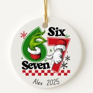 2025 Funny Christmas Ornament – Personalized 6 7 Meme Ornament – Customized Six Seven Viral Slang Tree Decor – Funny Ornament Gift for Teens & Adults