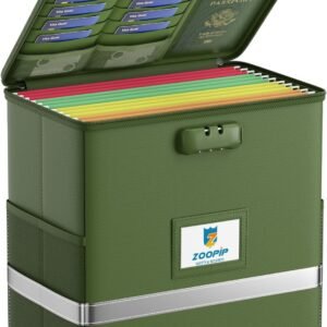 Fireproof File Box with Lock, Document Box Storage Organizer, Suitable for Hanging File Folders in Letter Size, Collapsible File Box, Reflective Strip for Fast Find (12.2"*6"*10.2, Green)