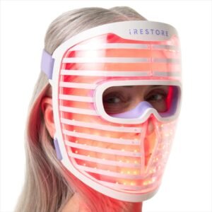 iRestore LED Face Mask for Youthful Skin, Anti-Aging Red Light Therapy for Face, Red, Blue & Infrared Therapy for Wrinkles, Fine Lines, Dark Spots with 360 LEDs - Skincare Device for Women & Men