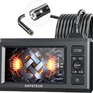 DEPSTECH Dual Lens Industrial Endoscope, 1080P Digital Borescope Inspection Camera, 7.9mm IP67 Waterproof Sewer Camera with 4.3" LCD Screen, 7 LED Lights, 16.5FT Semi-Rigid Cable, 32GB Card-Black