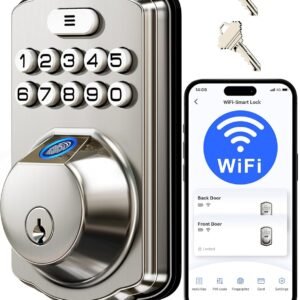Veise VE012W Built-in WiFi Fingerprint Smart Lock, App Remote Control, No Hub Needed, Keyless Entry, Front Door Smart Deadbolt, Digital Keypad, Auto Lock, IP55 Waterproof, BHMA Grade 3, Satin Nickel